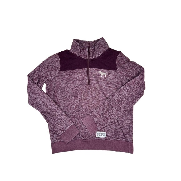 PINK Womens Size M Maroon Quarter-Zip Sweatshirt Logo Athleisure - Picture 3 of 7